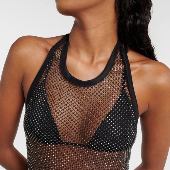 NWT Jonathan Simkhai Inaya Rhinestone Mesh Maxi Dress Black Coverup Beach Size M - Picture 11 of 14